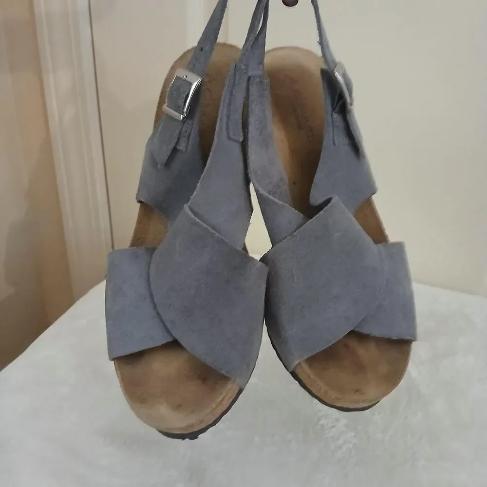 Y2K Vintage A. Giannetti Blue Suede Platform Cork Wedge Sandals Boho EuroSummer